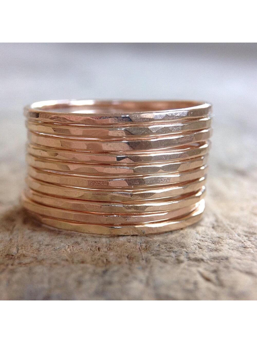 Set of 10 Skinny 14K Gold Filled Stacking Rings